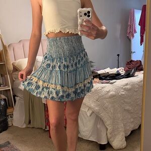 Lulu's Blue and Cream Floral Mini Skirt